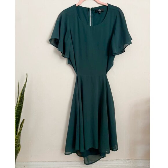 Like New Lulus Blissful Love Cutout Mini Skater Dress, Dark Green, Size Small - Picture 5 of 6